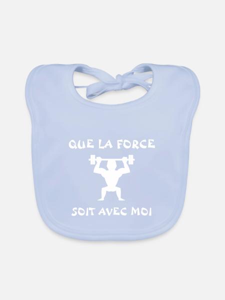 que la force soit avec moi humour t-shirt cadeau - Bavoir bio Bébé - bleu ciel - Devant