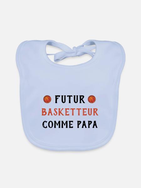 futur basketteur comme papa cadeau bébé basketball - Bavoir bio Bébé - bleu ciel - Devant