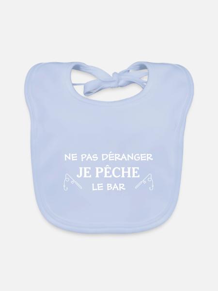 ne pas déranger je pêche le bar cadeau noel - Bavoir bio Bébé - bleu ciel - Devant