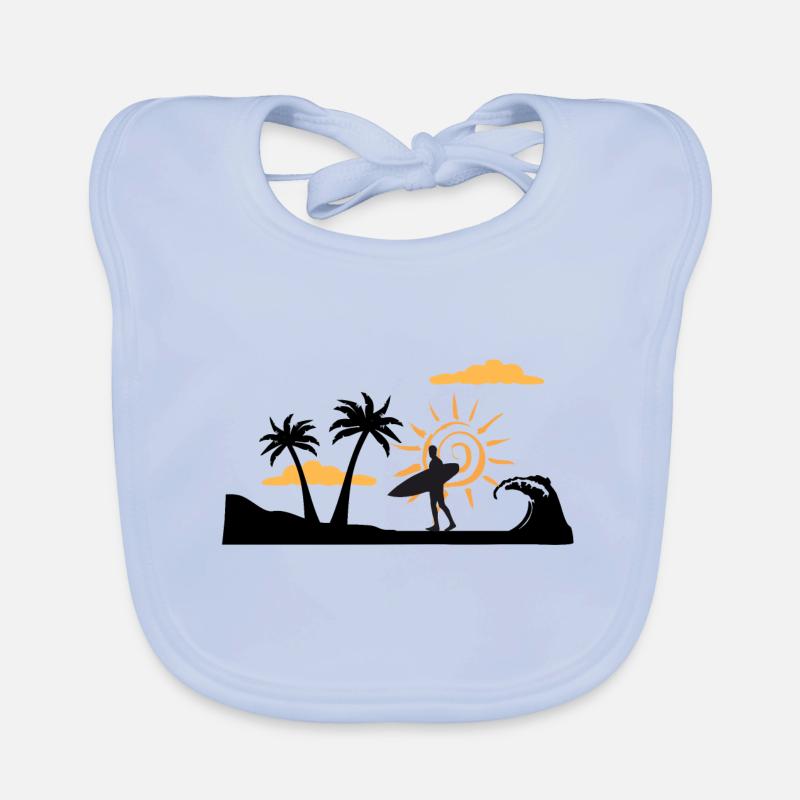 Coucher de soleil sur la plage - Bavoir bio Bébé - bleu ciel