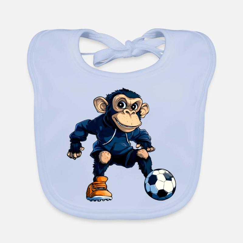 Fussball Schimpanse - Baby Bio-Lätzchen - sky Blue