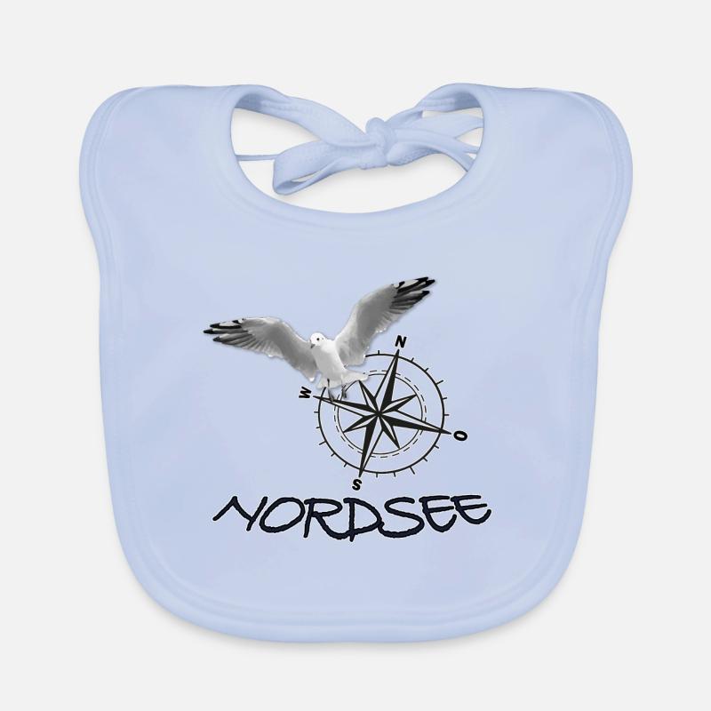 Nordsee - Möwe mit Kompass - Baby Bio-Lätzchen - sky Blue