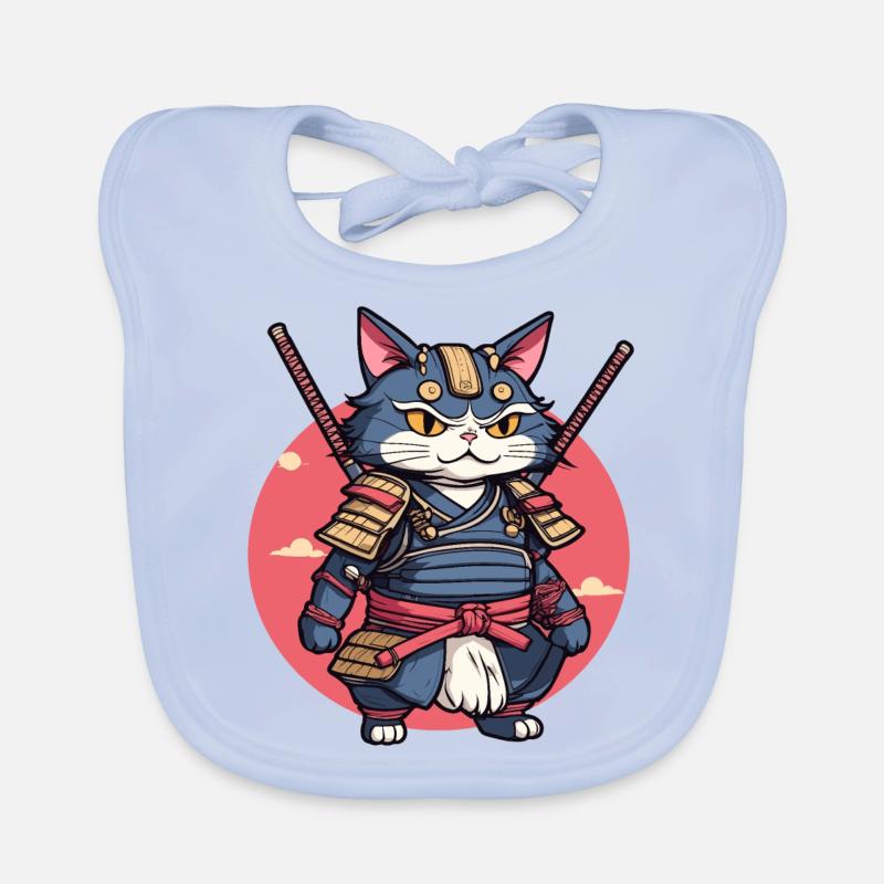 Samurai-Katze #2 - Baby Bio-Lätzchen - sky Blue