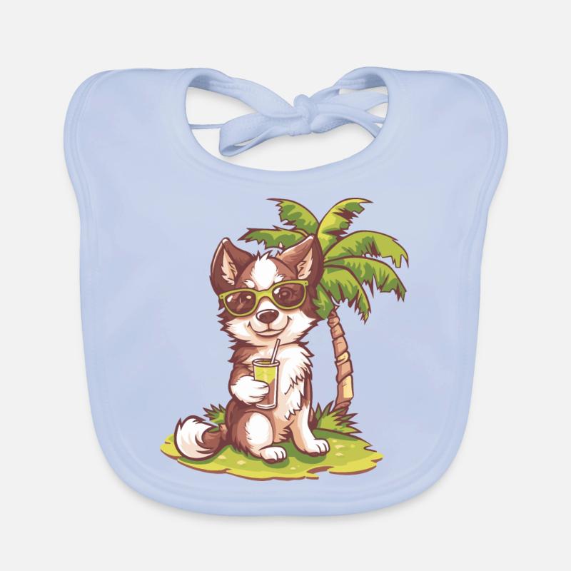 Border Collie Hund Sommer Strand Comic Baby Bio-Lätzchen