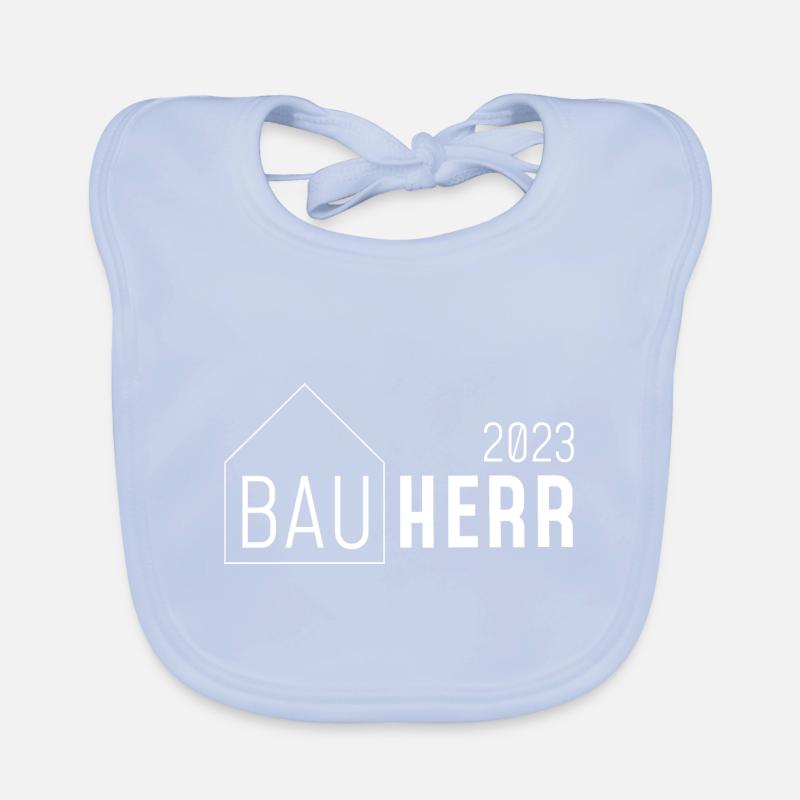 Bauherr 2023 // mit Haus // hell - Baby Bio-Lätzchen - sky Blue