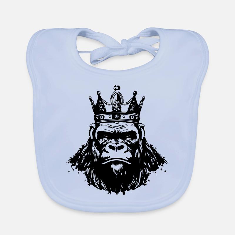 Roi Tête de Couronne de gorille - Bavoir bio Bébé - bleu ciel