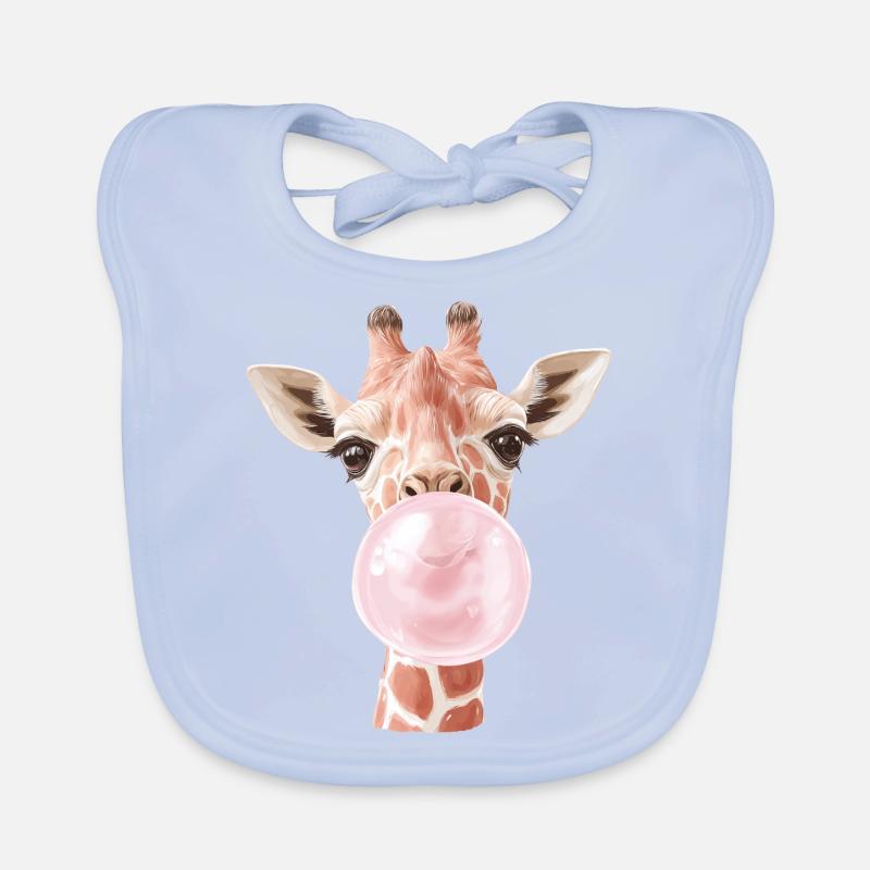 Funny Giraffe Bubble Gum Organic Baby Bibs