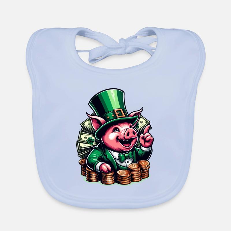 COCHON CHANCEUX JACKPOT ARGENT RICHE PROSPÉRITÉ VERT Bavoir bio Bébé