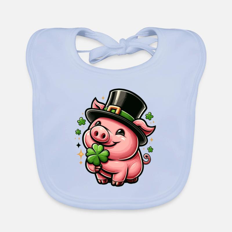 COCHON PORTE-BONHEUR TRÈFLE TRÈFLE CHAPEAU HAUT DE FORME CHANCE PROSPÉRITÉ Bavoir bio Bébé