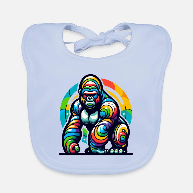 SITZENDER GORILLA AFFE TIER BUNT FARBEN KUNST RUND Baby Bio-Lätzchen