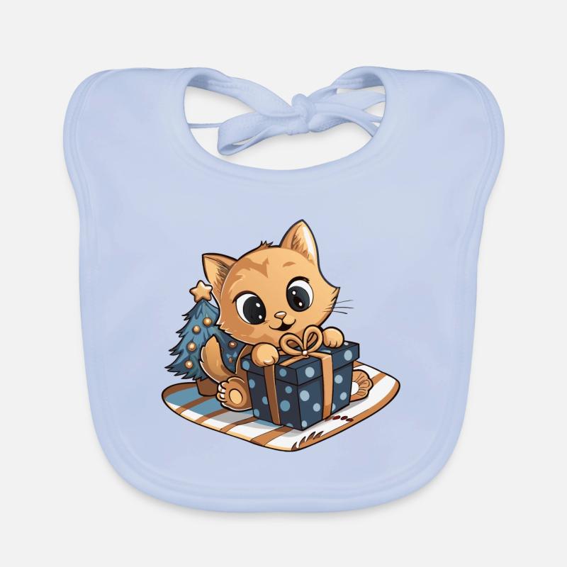 Cute cat unwrapping gift Organic Baby Bibs