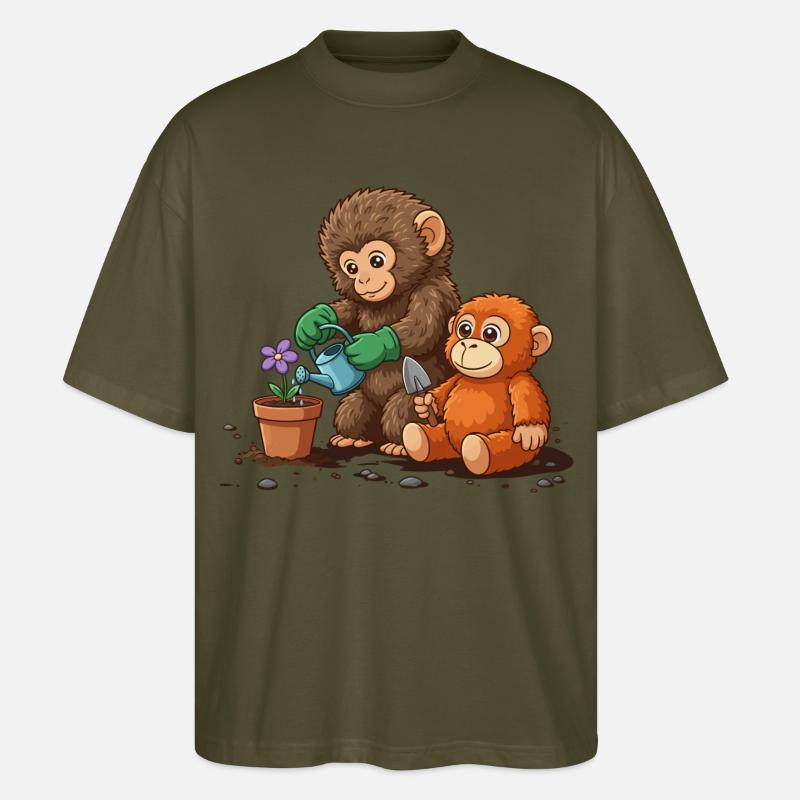 the monkey punch - Affe Gartenarbeit - Stanley/Stella Oversized Unisex Bio T-Shirt Blaster 2.0 - Khaki