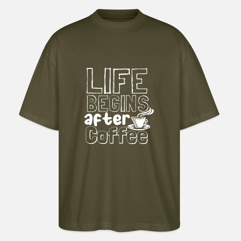 Life begins after coffee - Stanley/Stella Oversized Unisex Bio T-Shirt Blaster 2.0 - Khaki