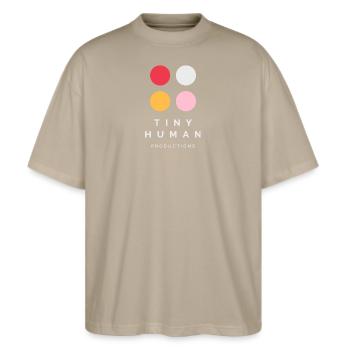 Mutterschaft | Winzige menschliche Produktionen - Stanley/Stella Oversized Unisex Bio T-Shirt Blaster 2.0 - Steingrau - Vorne - Alina (178cm) & Michal (187cm)