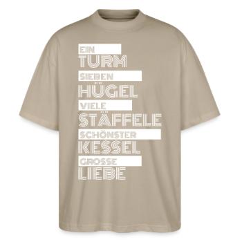 ein-turm - Stanley/Stella Oversized Unisex Bio T-Shirt Blaster 2.0 - Steingrau - Vorne - Alina (178cm) & Michal (187cm)