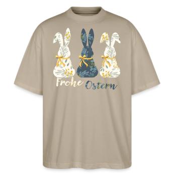 Frohe Ostern Hase Osterhasen Oster Bogen Gold - Stanley/Stella Oversized Unisex Bio T-Shirt Blaster 2.0 - Steingrau - Vorne - Alina (178cm) & Michal (187cm)