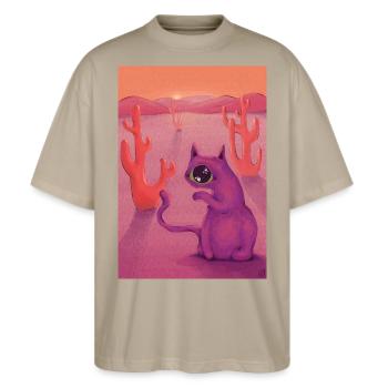 Alien Cat - Stanley/Stella Oversized Unisex Bio T-Shirt Blaster 2.0 - Steingrau - Vorne - Alina (178cm) & Michal (187cm)