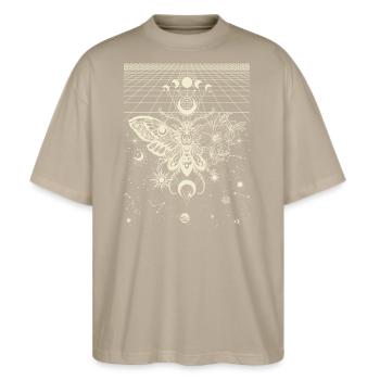 Kosmische Motte - Himmlische Harmonie - Stanley/Stella Oversized Unisex Bio T-Shirt Blaster 2.0 - Steingrau - Vorne - Alina (178cm) & Michal (187cm)