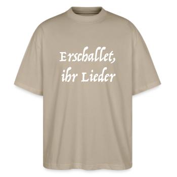 Erschallet, ihr Lieder - Stanley/Stella Oversized Unisex Bio T-Shirt Blaster 2.0 - Steingrau - Vorne - Alina (178cm) & Michal (187cm)
