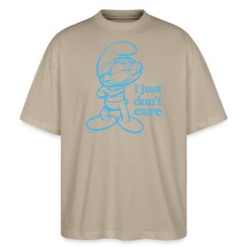 Schlümpfe Design Mit Spruch I Just Don't Care - Stanley/Stella Oversized Unisex Bio T-Shirt Blaster 2.0 - Steingrau - Vorne - Alina (178cm) & Michal (187cm)