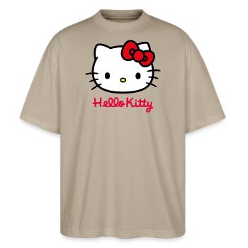 Hello Kitty Klassisch Mit Hello Kitty Schriftzug - Stanley/Stella Oversized Unisex Bio T-Shirt Blaster 2.0 - Steingrau - Vorne - Alina (178cm) & Michal (187cm)