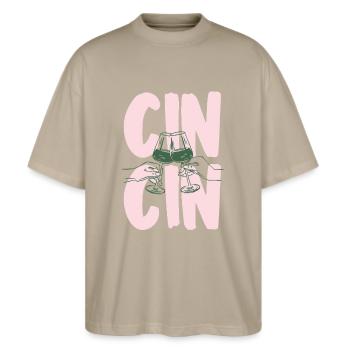 Cin Cin - Stanley/Stella Oversized Unisex Bio T-Shirt Blaster 2.0 - Steingrau - Vorne - Alina (178cm) & Michal (187cm)