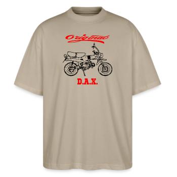 Motorrad Moped Dax Kult - Stanley/Stella Oversized Unisex Bio T-Shirt Blaster 2.0 - Steingrau - Vorne - Alina (178cm) & Michal (187cm)