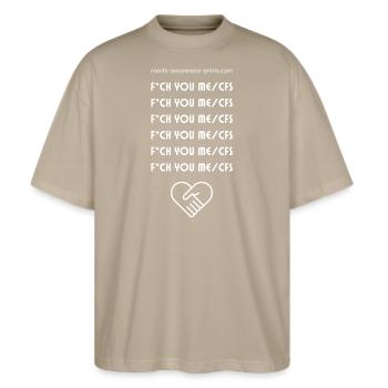 F*ck u ME/CFS II ♡ - weiß - Stanley/Stella Oversized Unisex Bio T-Shirt Blaster 2.0 - Steingrau - Vorne - Alina (178cm) & Michal (187cm)