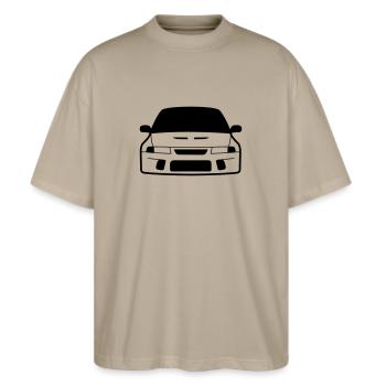 JDM Evo6 | T-shirts JDM - Stanley/Stella Oversized Unisex Bio T-Shirt Blaster 2.0 - Steingrau - Vorne - Alina (178cm) & Michal (187cm)