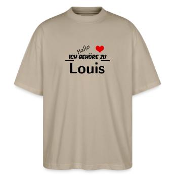 Partner Partnerlook Pärchen Motiv mit Louis - Stanley/Stella Oversized Unisex Bio T-Shirt Blaster 2.0 - Steingrau - Vorne - Alina (178cm) & Michal (187cm)