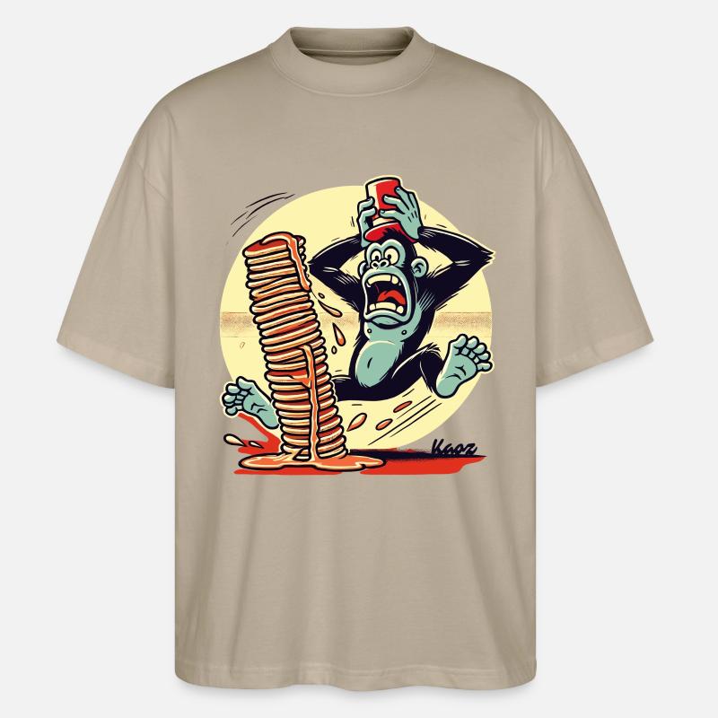 Pancake-Affe – Chaos mit Sirup - Stanley/Stella Oversized Unisex Bio T-Shirt Blaster 2.0 - Steingrau