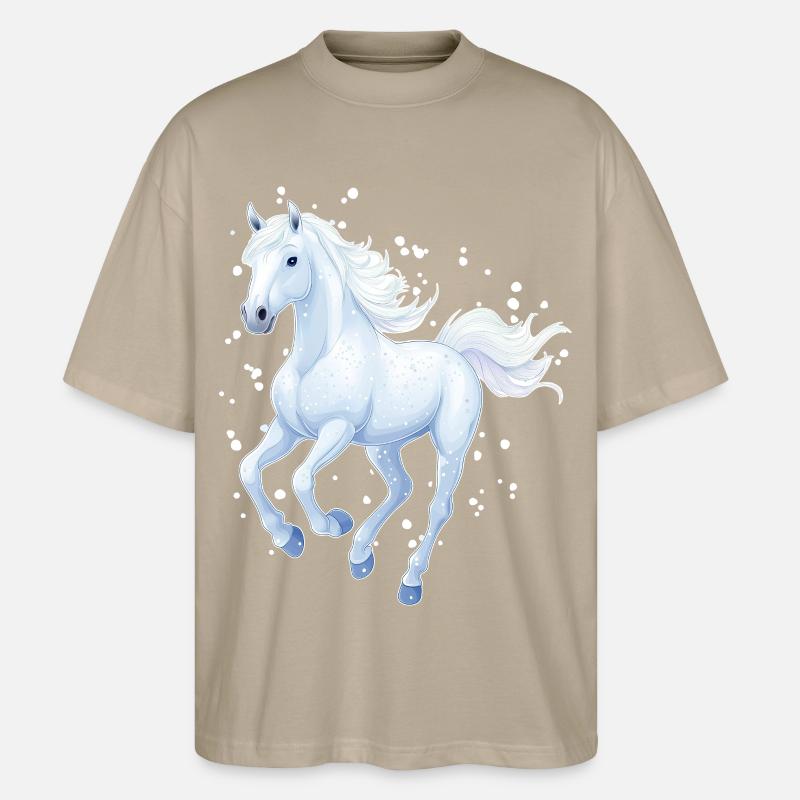 Pferd mit Schneeflocken - Stanley/Stella Oversized Unisex Bio T-Shirt Blaster 2.0 - Steingrau