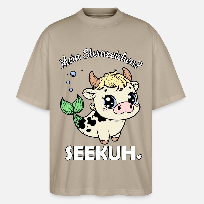 Sternzeichen Stier Seekuh - Stanley/Stella Oversized Unisex Bio T-Shirt Blaster 2.0 - Steingrau