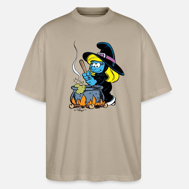 Schlümpfe Design Schlumpfine Als Hexe - Stanley/Stella Oversized Unisex Bio T-Shirt Blaster 2.0 - Steingrau