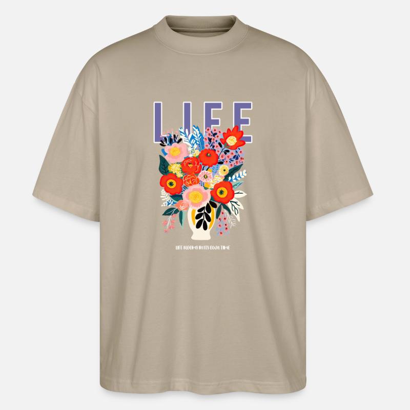 Leben Blumen - Stanley/Stella Oversized Unisex Bio T-Shirt Blaster 2.0 - Steingrau