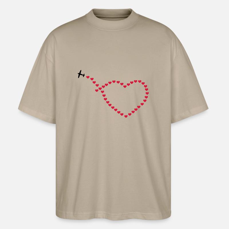 Flugzeug Herz - Stanley/Stella Oversized Unisex Bio T-Shirt Blaster 2.0 - Steingrau