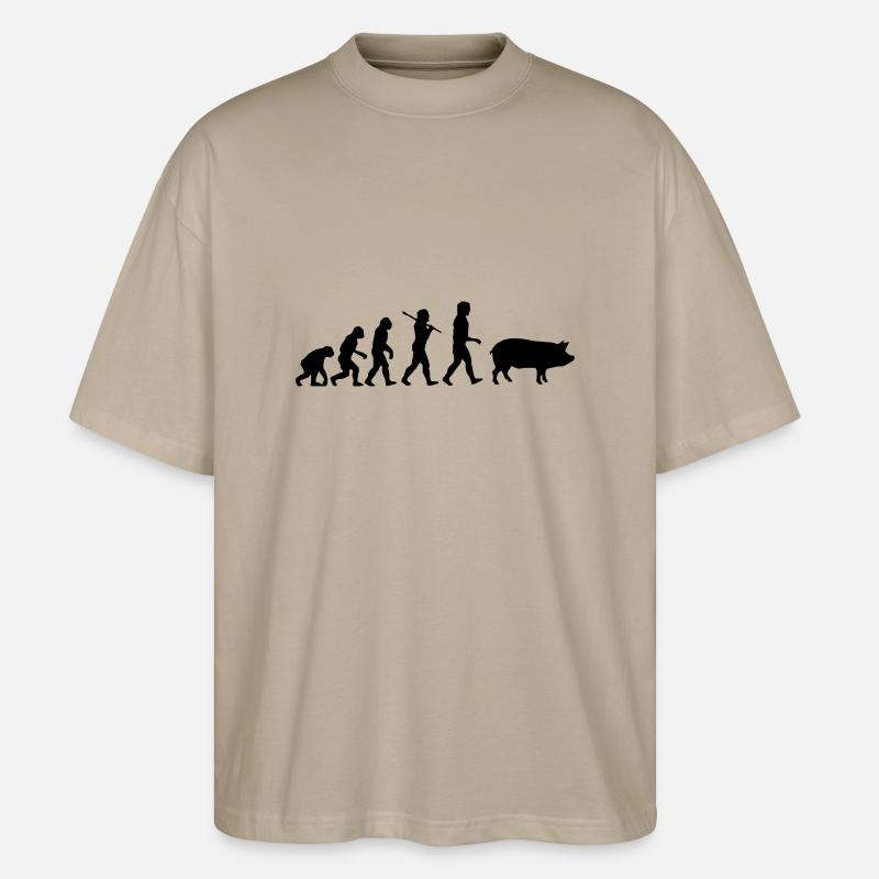 Evolution zum Schwein - Stanley/Stella Oversized Unisex Bio T-Shirt Blaster 2.0 - Steingrau