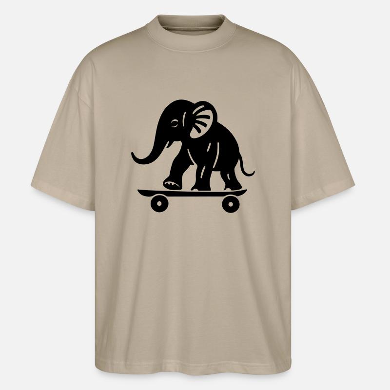 Elefant Skateboard - Vektorversion - Stanley/Stella Oversized Unisex Bio T-Shirt Blaster 2.0 - Steingrau