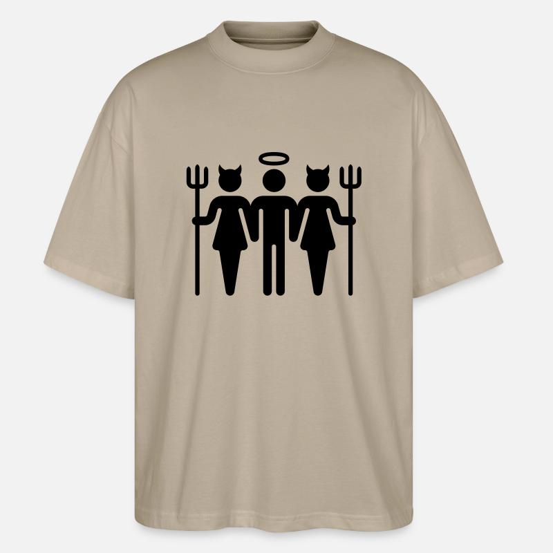 Devil-Cherub-Devil / Teufel-Engel-Teufel (M) - Stanley/Stella Oversized Unisex Organic T-shirt Blaster 2.0 - stone