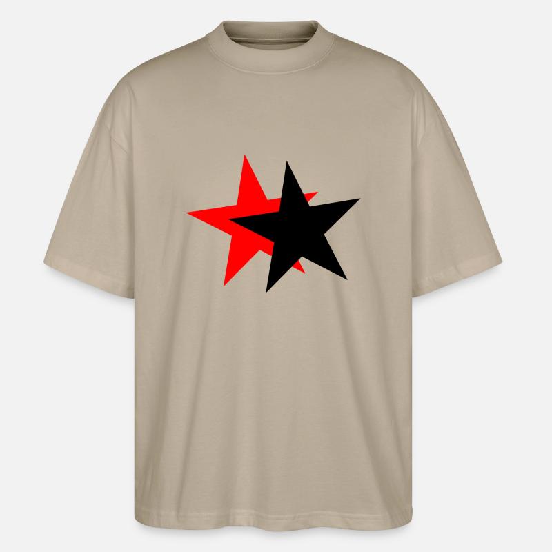 Sterne - schwarz rot - Stanley/Stella Oversized Unisex Bio T-Shirt Blaster 2.0 - Steingrau