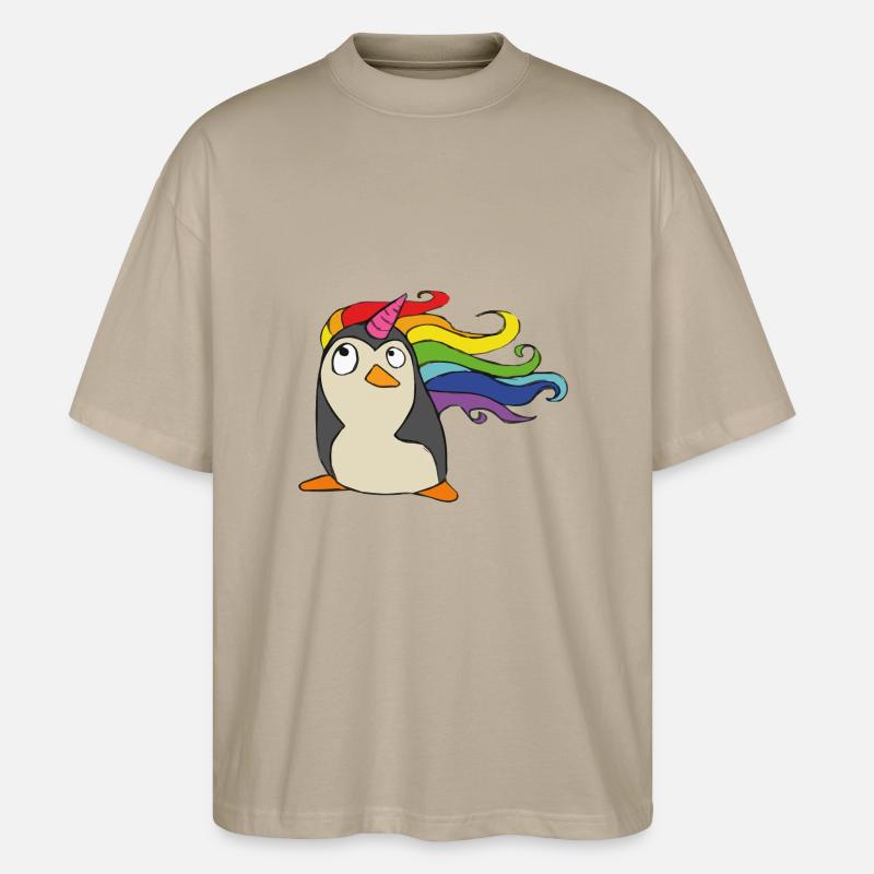 Punguin Einhorn Regenbogen - Stanley/Stella Oversized Unisex Bio T-Shirt Blaster 2.0 - Steingrau