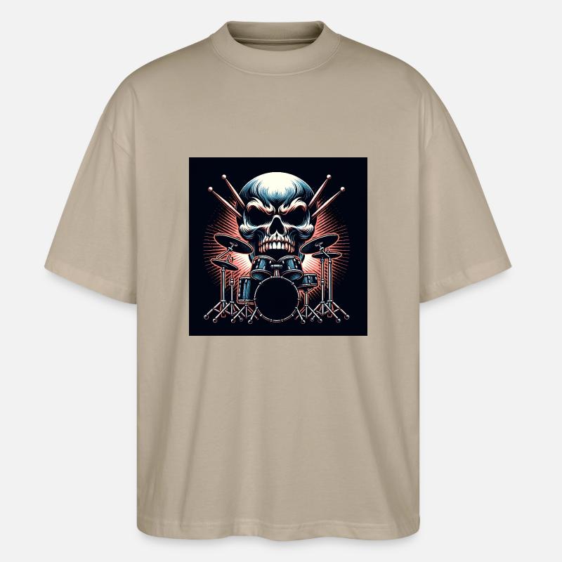 Drumset und Skull Loud Rock Vibes - Stanley/Stella Oversized Unisex Bio T-Shirt Blaster 2.0 - Steingrau