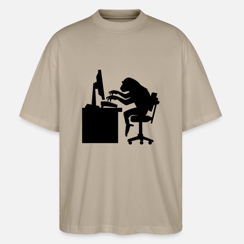 Monkey on Computer - Stanley/Stella Oversized Unisex Organic T-shirt Blaster 2.0 - stone