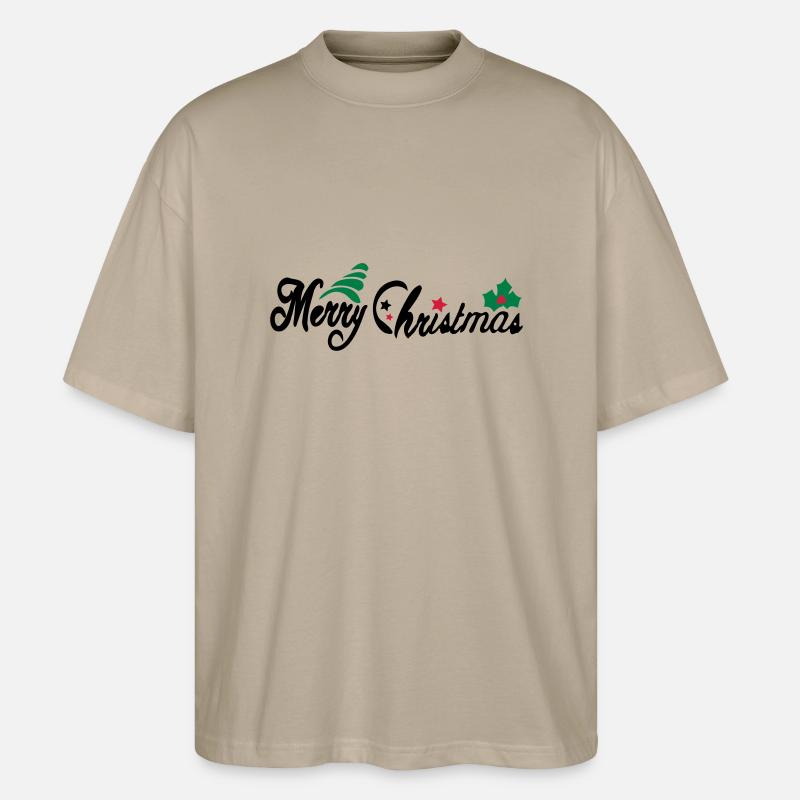 merry_christms_text_tree_holy_leaves - Stanley/Stella Oversized Unisex Bio T-Shirt Blaster 2.0 - Steingrau