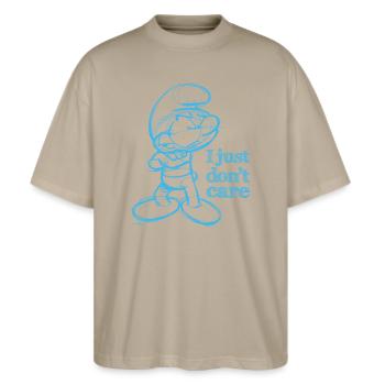 Schlümpfe Design Mit Spruch I Just Don't Care - Stanley/Stella Oversized Unisex Bio T-Shirt Blaster 2.0 - Steingrau - Vorne - Alina (178cm) & Michal (187cm)