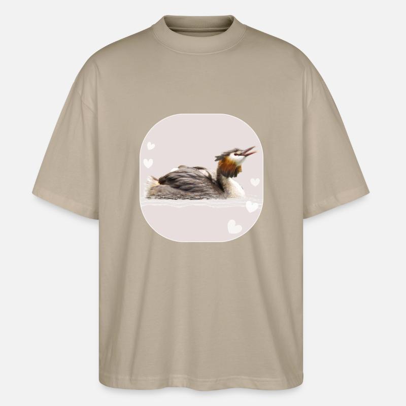 Great crested grebe - Stanley/Stella Oversized Unisex Organic T-shirt Blaster 2.0 - stone