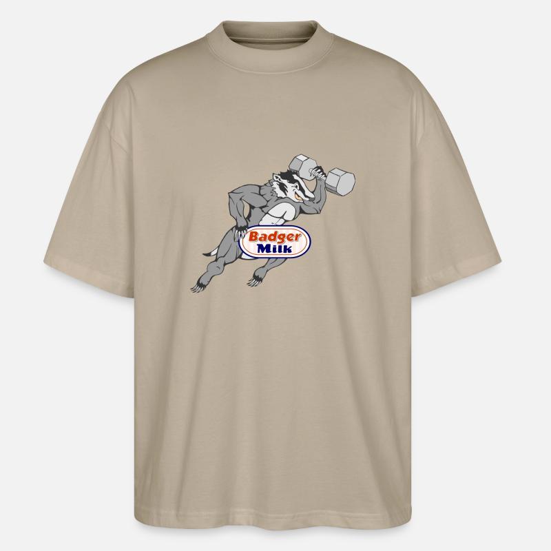 Badger Milk (with muscles) - Stanley/Stella Oversized Unisex Organic T-shirt Blaster 2.0 - stone