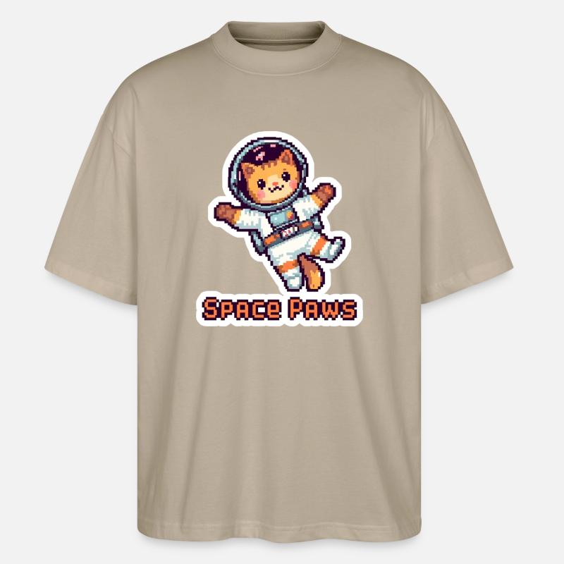 Space Paws – Pixel Cat Astronaut Sticker - Stanley/Stella Oversized Unisex Bio T-Shirt Blaster 2.0 - Steingrau