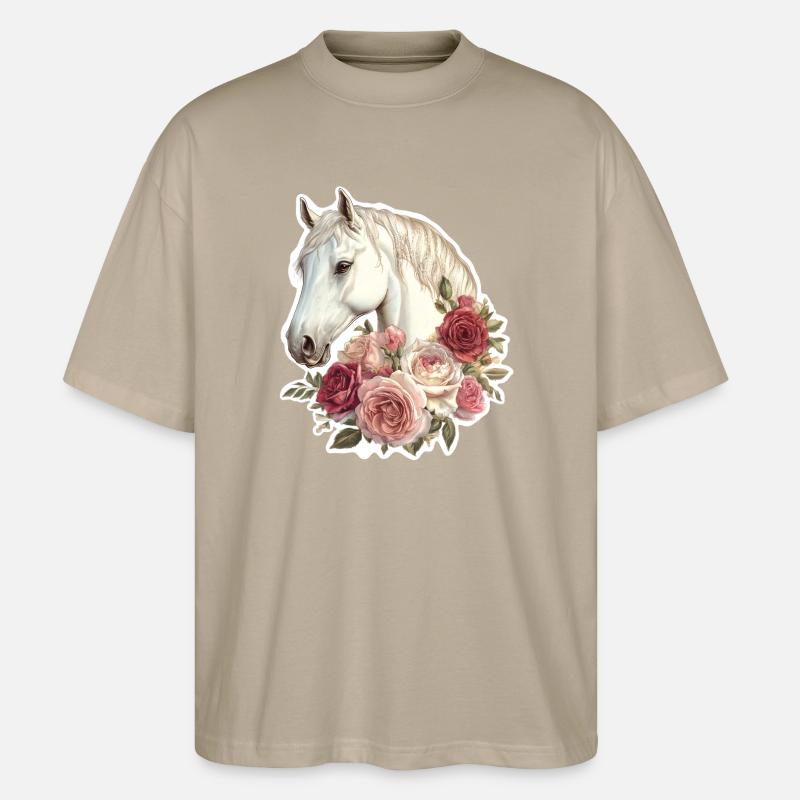 Cheval avec des fleurs - T-shirt bio Blaster 2.0 coupe oversize Stanley/Stella Unisexe - gris pierre