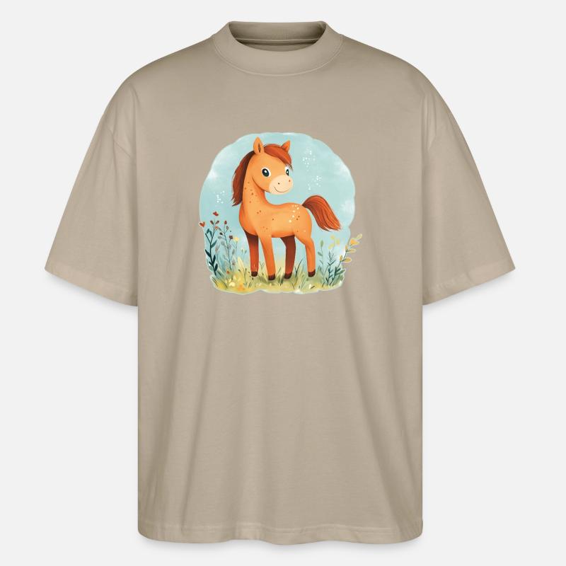 Pferd auf Wiese - Stanley/Stella Oversized Unisex Bio T-Shirt Blaster 2.0 - Steingrau
